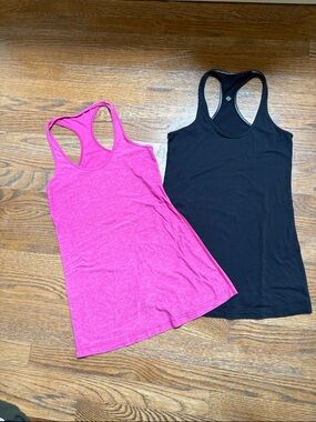 2 Lululemon Racerback Tanks, bright pink and black